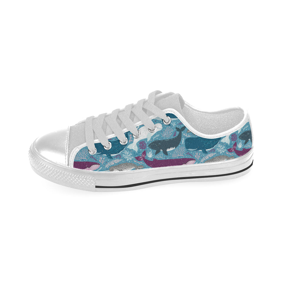 Whale design pattern Men's Low Top Shoes White