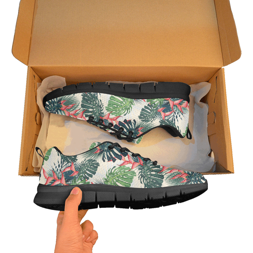 heliconia flowers, palm and monstera leaves Women's Sneaker Shoes