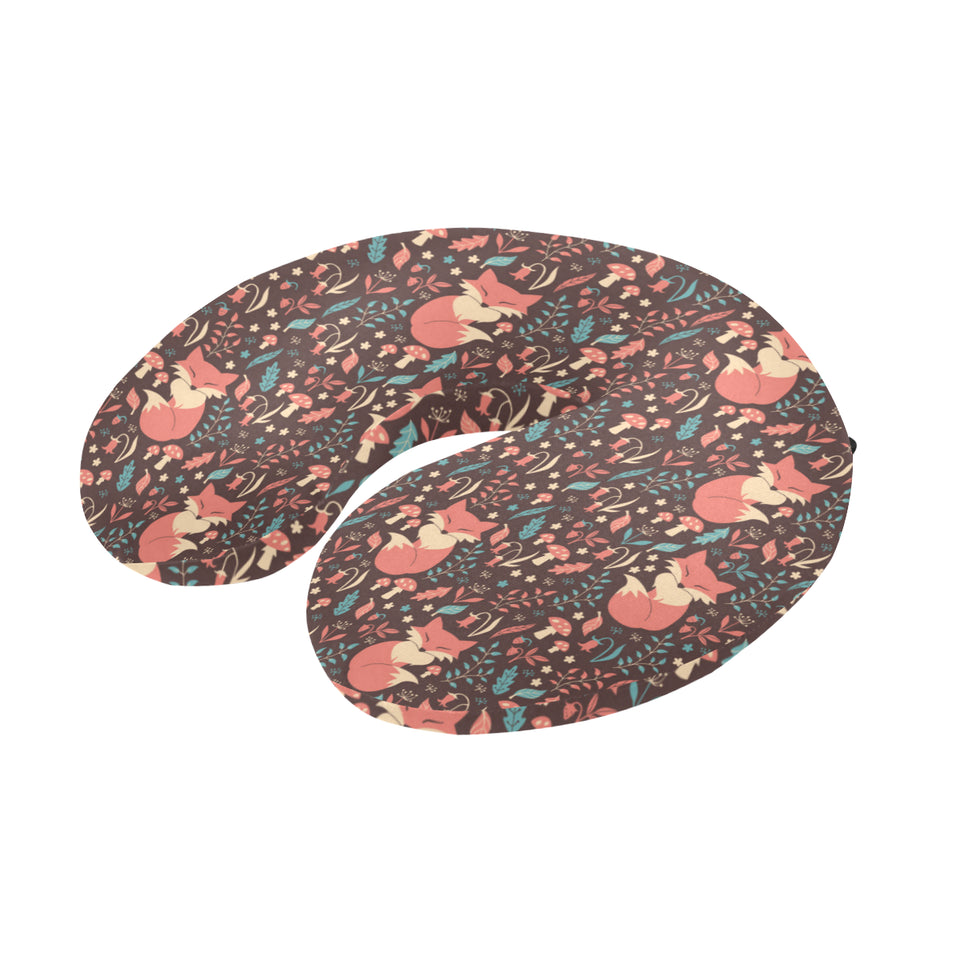 fox leaves mushroom pattern U-Shaped Travel Neck Pillow