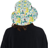 Cute parrot toucan flamingo cactus exotic leaves p Unisex Bucket Hat