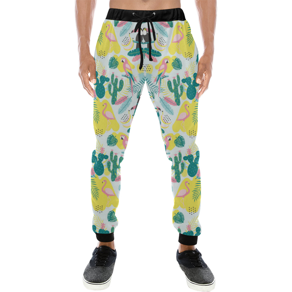 Cute parrot toucan flamingo cactus exotic leaves p Unisex Casual Sweatpants