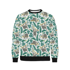 Cute sloths tropical palm leaves white background Men's Crew Neck Sweatshirt