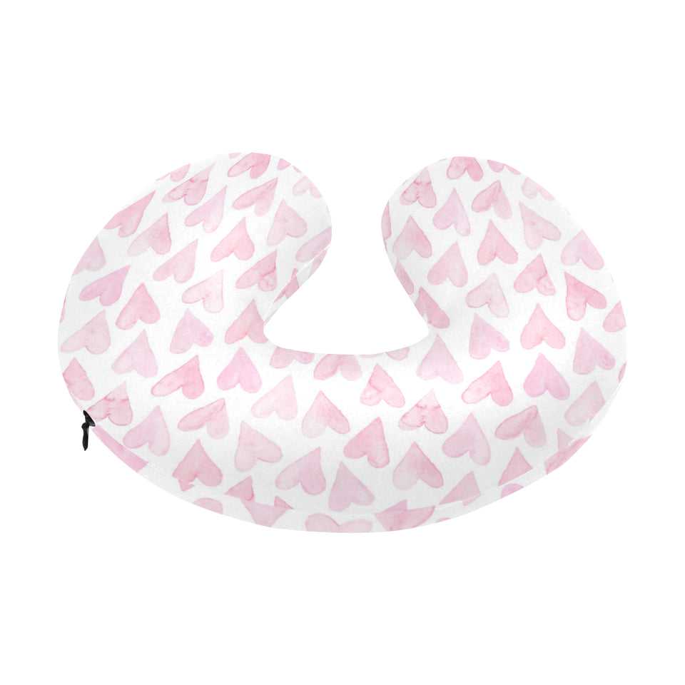 Watercolor pink heart pattern U-Shaped Travel Neck Pillow
