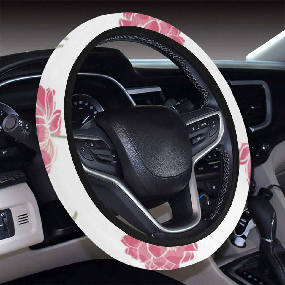 Pink lotus waterlily pattern Car Steering Wheel Cover