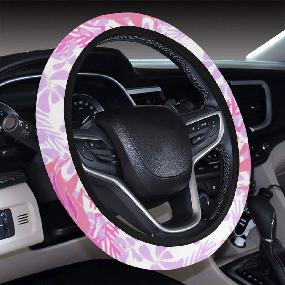 Pink flamingo flower pattern Car Steering Wheel Cover