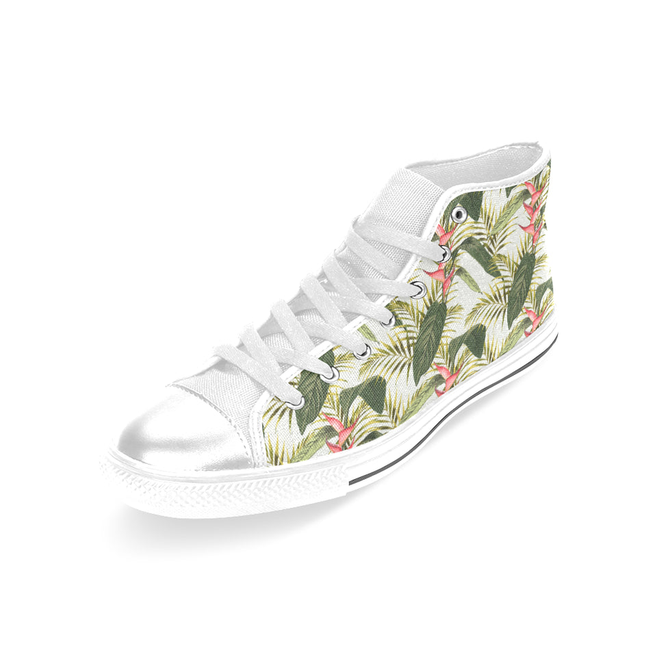 heliconia pattern Women's High Top Canvas Shoes White