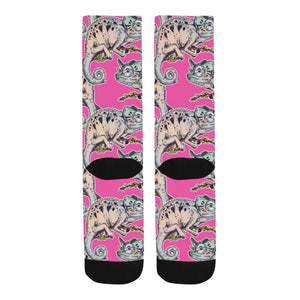 Chameleon lizard pattern pink background Crew Socks