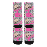 Chameleon lizard pattern pink background Crew Socks