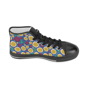 Passion fruit blue background Women's High Top Canvas Shoes Black