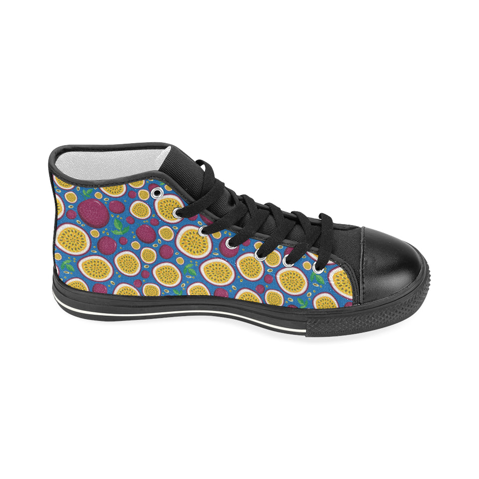 Passion fruit blue background Women's High Top Canvas Shoes Black