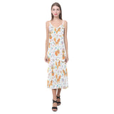 cute tribal fox pattern V-Neck Open Fork Long Dress