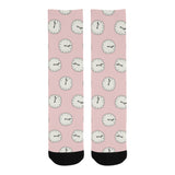 Clock pattern pink blackground Crew Socks