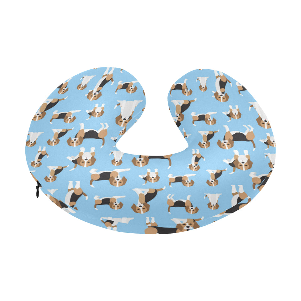 Beagle dog blue background pattern U-Shaped Travel Neck Pillow