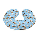 Beagle dog blue background pattern U-Shaped Travel Neck Pillow