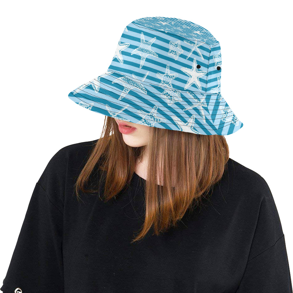 Starfish blue blackground Unisex Bucket Hat