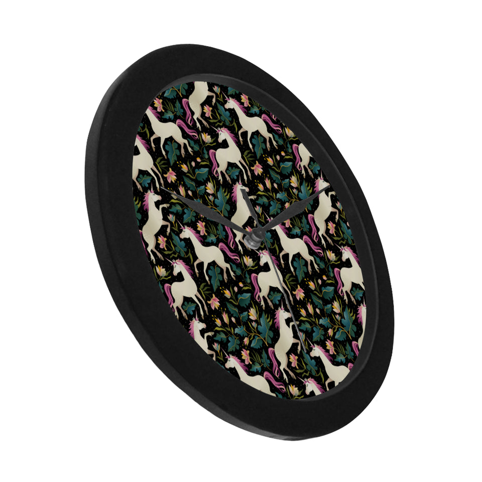 Unicorns forest background Elegant Black Wall Clock