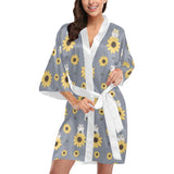 Cute hamster sunflower pattern background Women's Short Kimono Robe