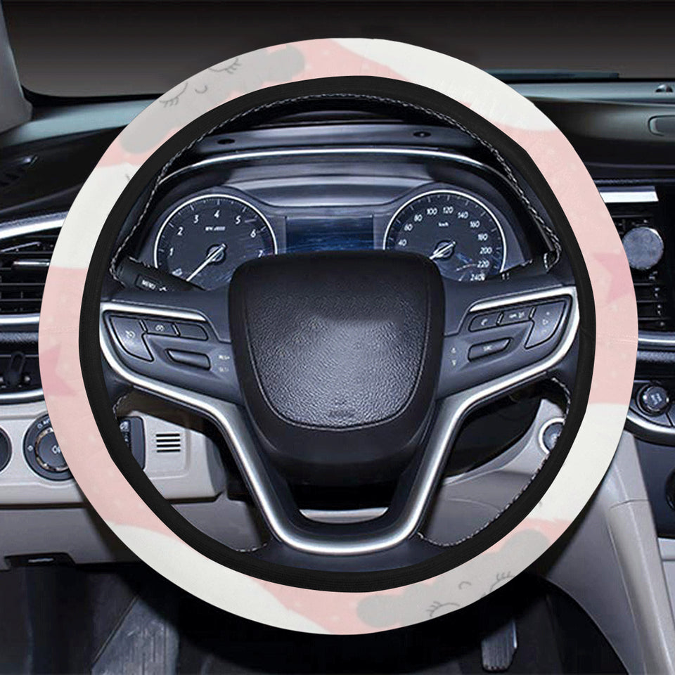 Cute moon cloud star pattern pink dot background Car Steering Wheel Cover