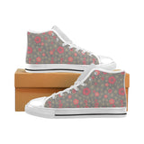 Red gold Sakura cherry blossom gray background Men's High Top Canvas Shoes White