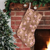 Pink sakura cherry blossom drak brown background Christmas Stocking