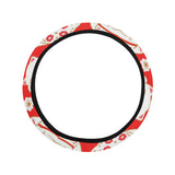 Cute Maneki neko cat red background Car Steering Wheel Cover