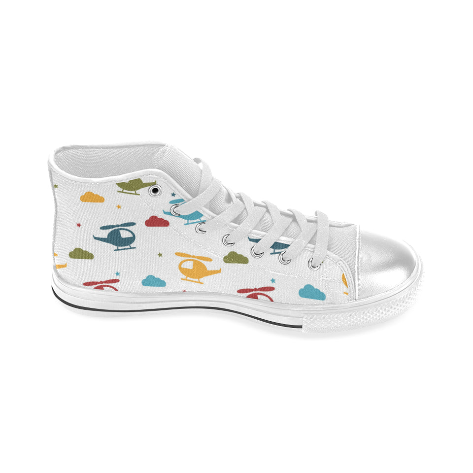 Colorful helicopter pattern Women's High Top Canvas Shoes White