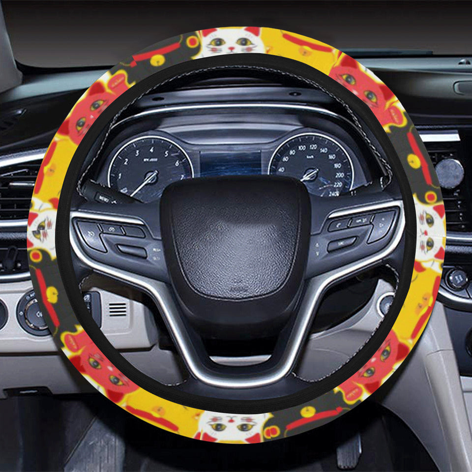 Colorful Maneki neko cat pattern Car Steering Wheel Cover