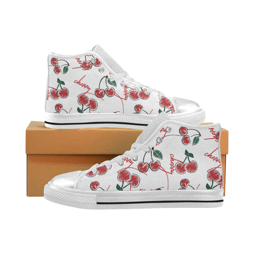 Hand drawn cherry pattern Women's High Top Canvas Shoes White