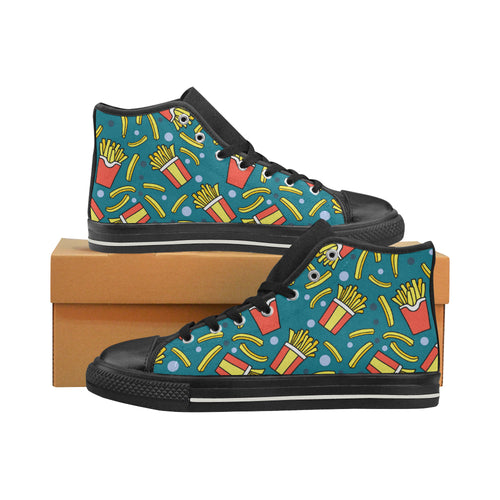 French fries red paper box pattern Women's High Top Canvas Shoes Black