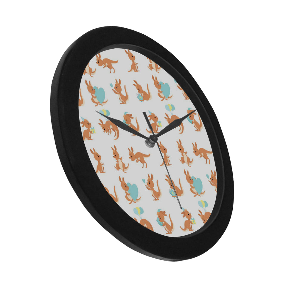 Cute Kangaroo pattern Elegant Black Wall Clock