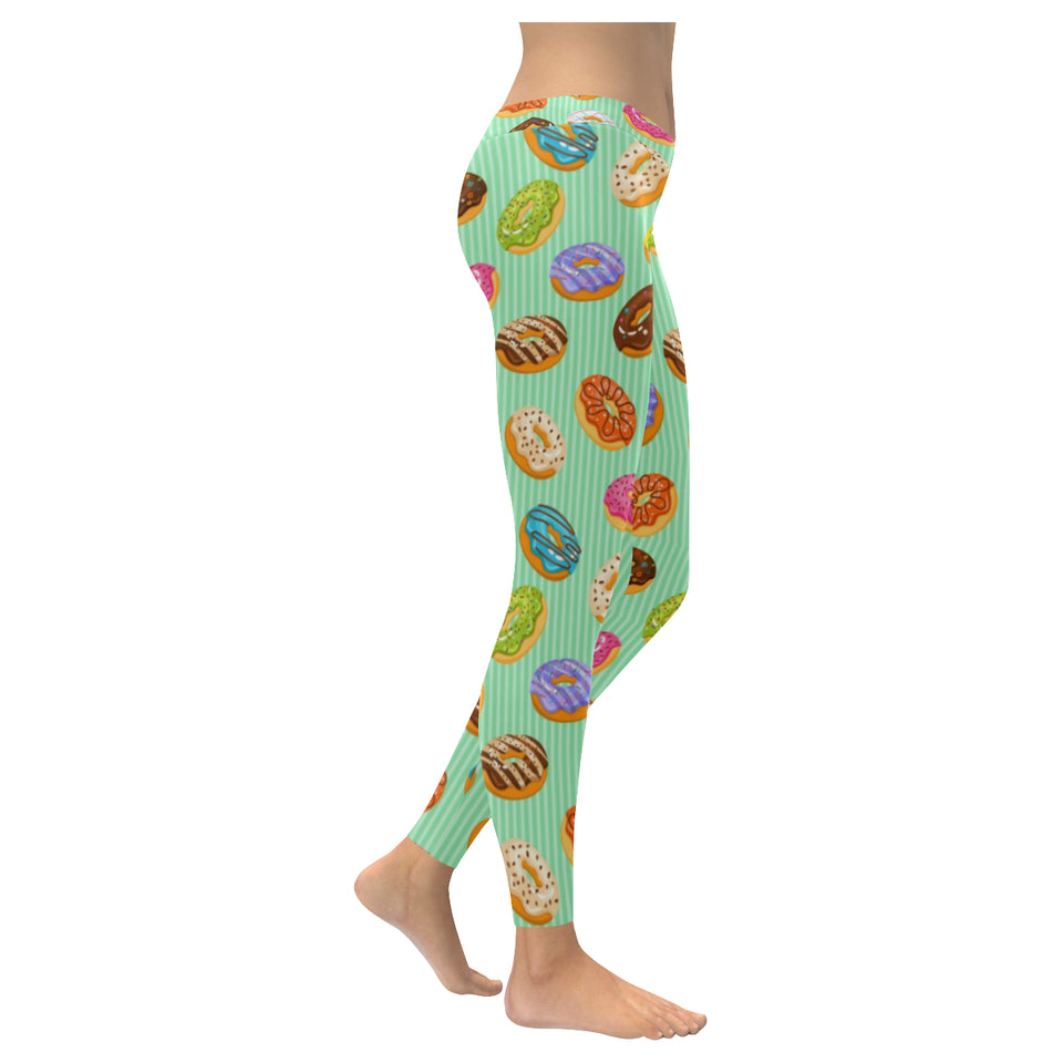 Colorful donut pattern green background Women's Legging Fulfilled In US