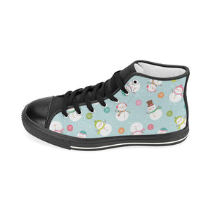 Cute snowman snowflake pattern Women's High Top Canvas Shoes Black