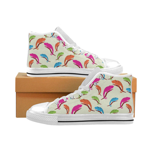Colorful Chameleon lizard pattern Men's High Top Canvas Shoes White