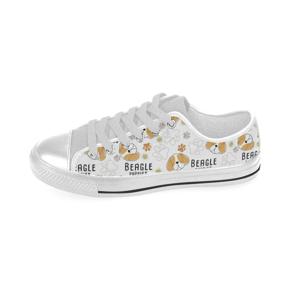 Cute beagle dog pattern background Men's Low Top Shoes White