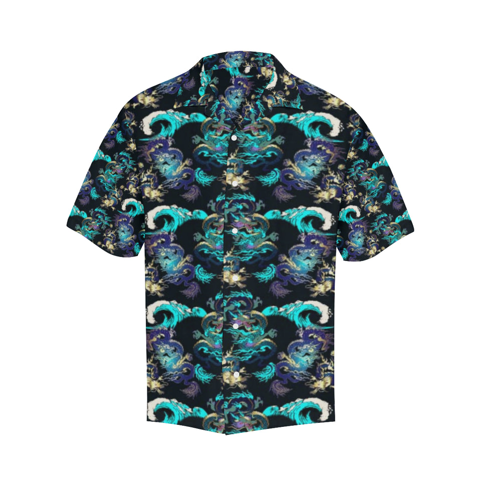Dragon sea wave pattern Men's All Over Print Hawaiian Shirt