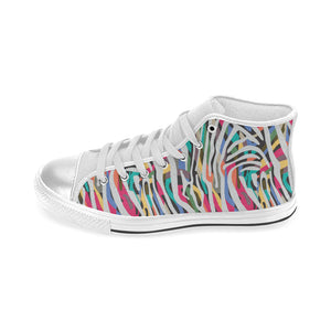 Colorful zebra skin pattern Women's High Top Canvas Shoes White