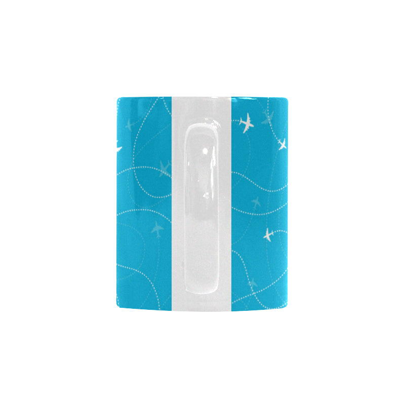 Airplane destinations blue background Classical White Mug (Fulfilled In US)