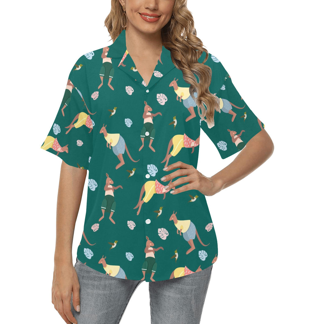 Kangaroo leaves pattern Women's All Over Print Hawaiian Shirt