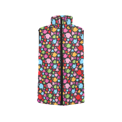 Tea pots Pattern Print Design 01 Women's Padded Vest