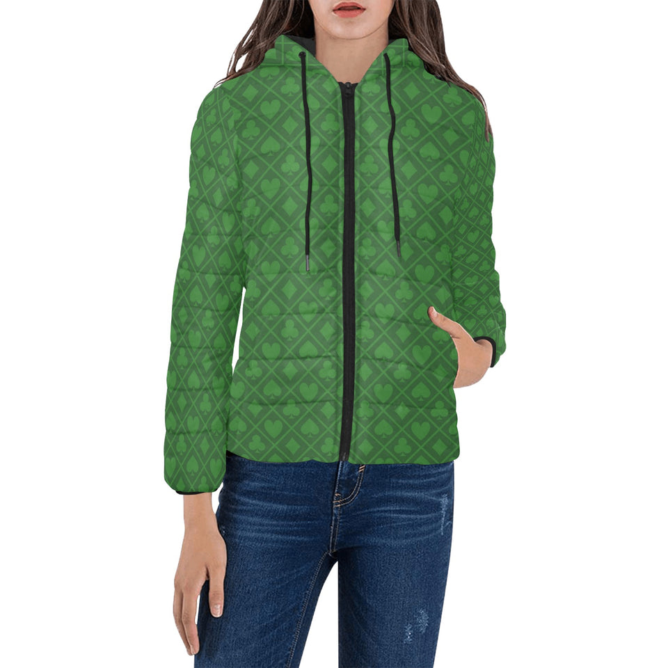 Casino Cards Suits Pattern Print Design 04 Women's Padded Hooded Jacket
