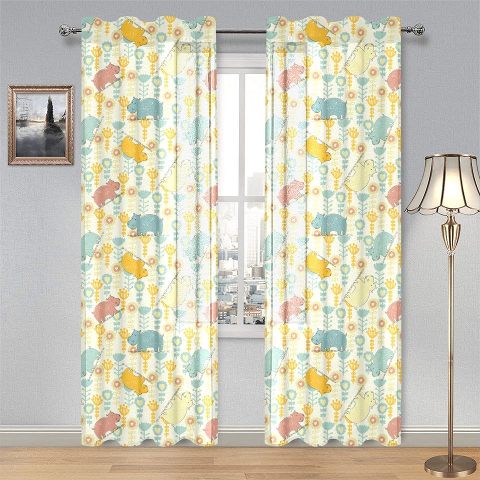Hippopotamus Pattern Print Design 04 Gauze Curtain
