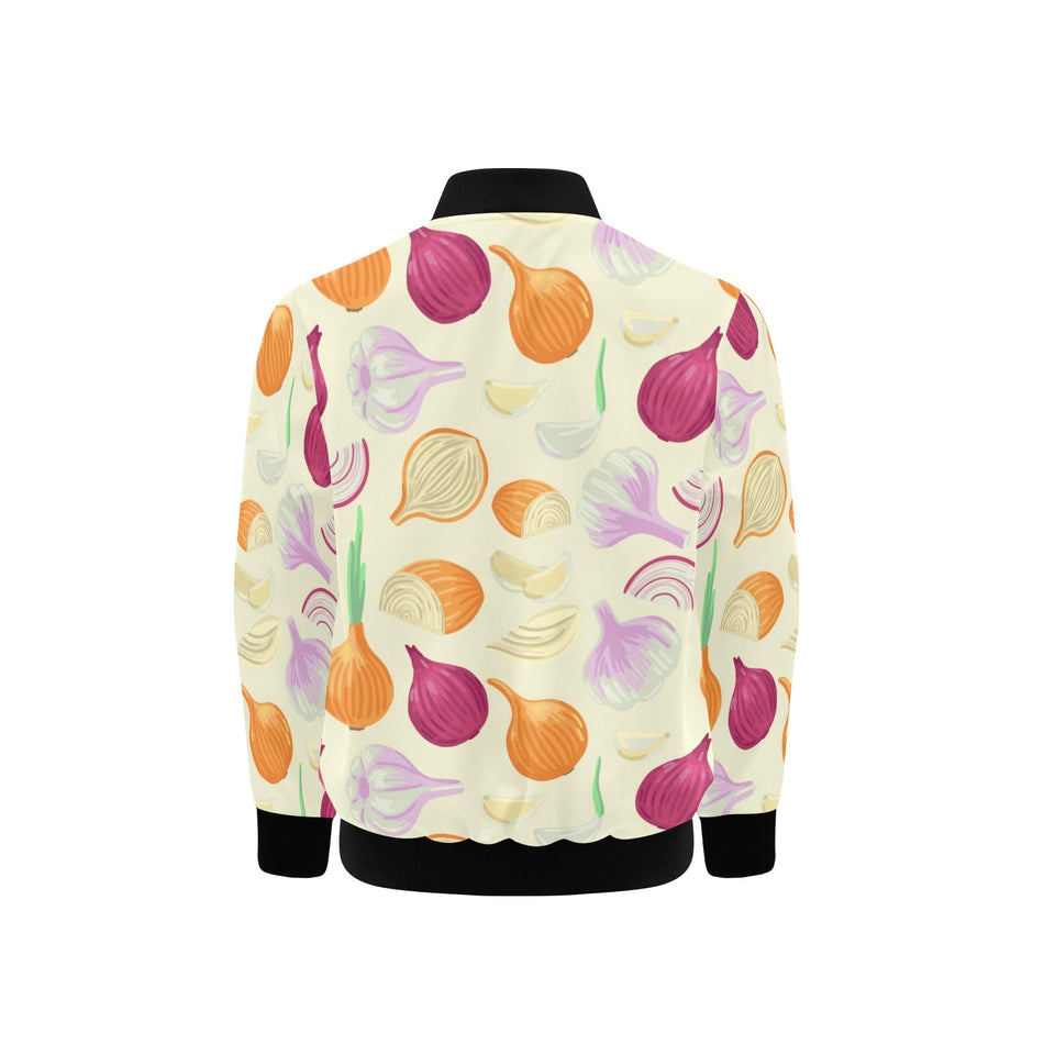 Onion garlic white red pattern Kids' Boys' Girls' Bomber Jacket