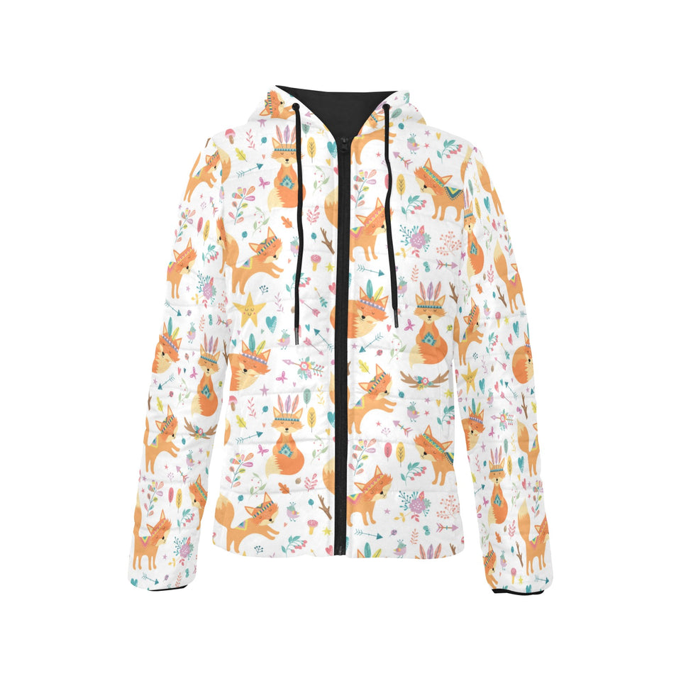 cute tribal fox pattern Women's Padded Hooded Jacket