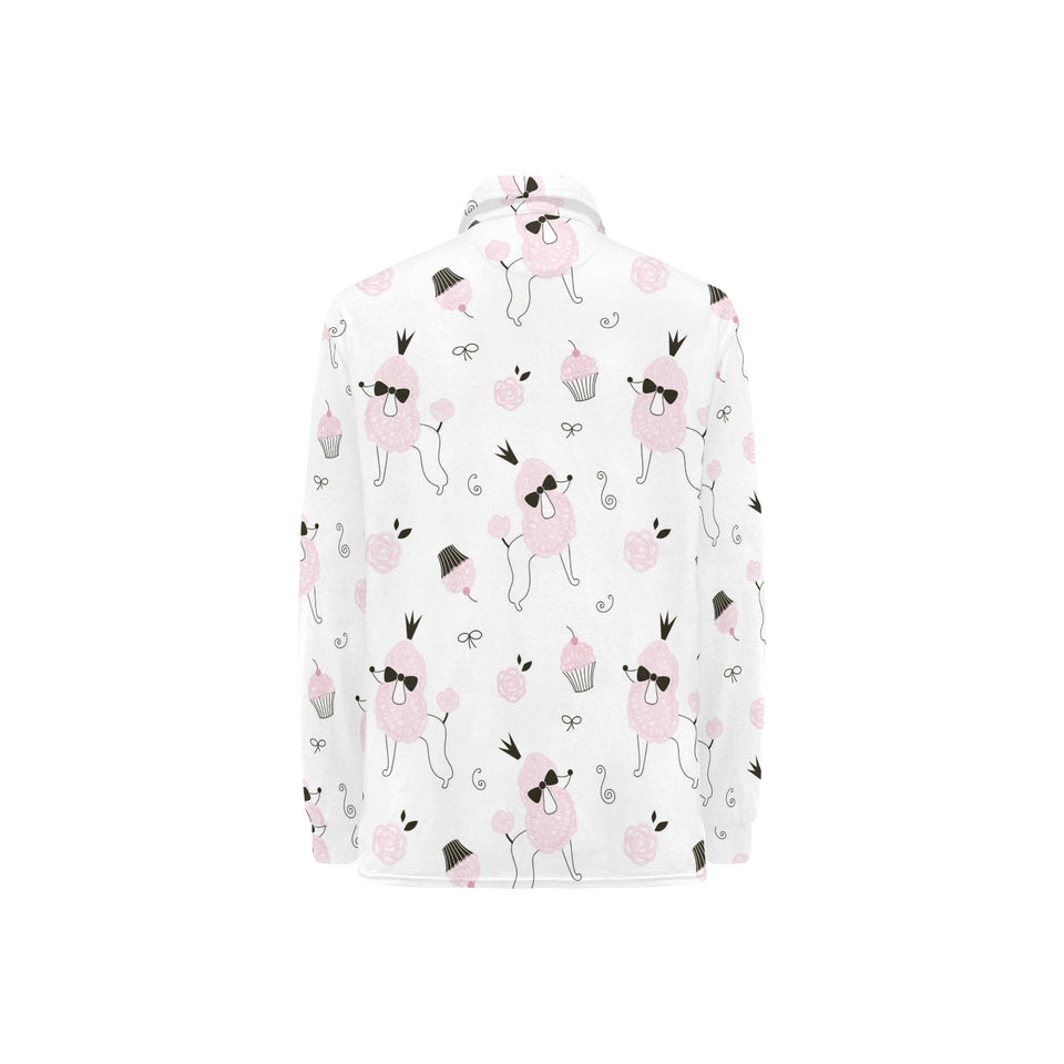 Poodle dog rose cake pattern Women's Long Sleeve Polo Shirt