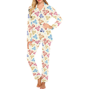 Teddy Bear Pattern Print Design 05 Women's Long Pajama Set
