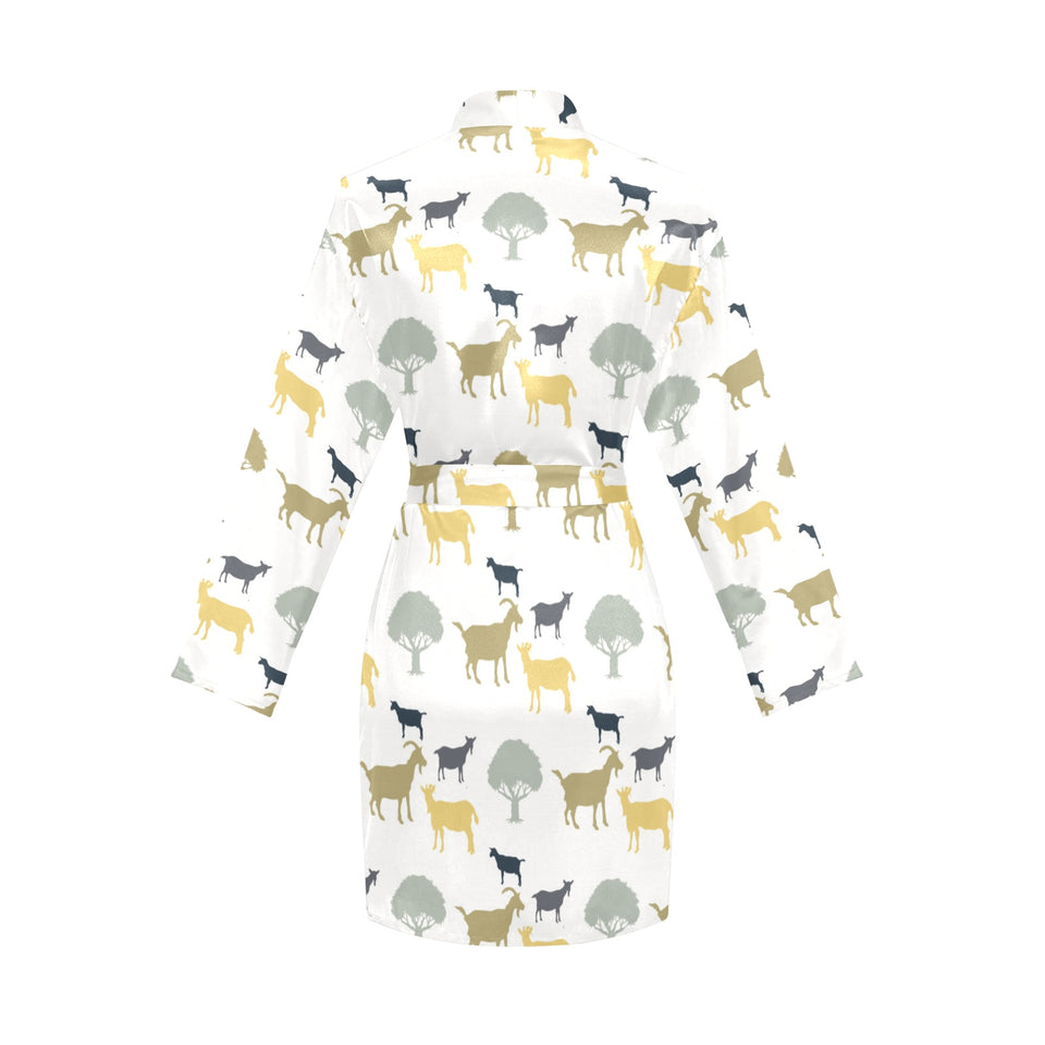 Silhouettes of goat and tree pattern Women's Long Sleeve Belted Night Robe