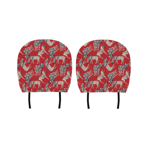 Zebra abstract red background Car Headrest Cover