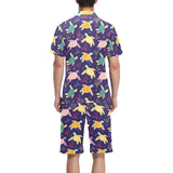 Colorful sea turtle pattern Men's V-Neck Short Pajama Set