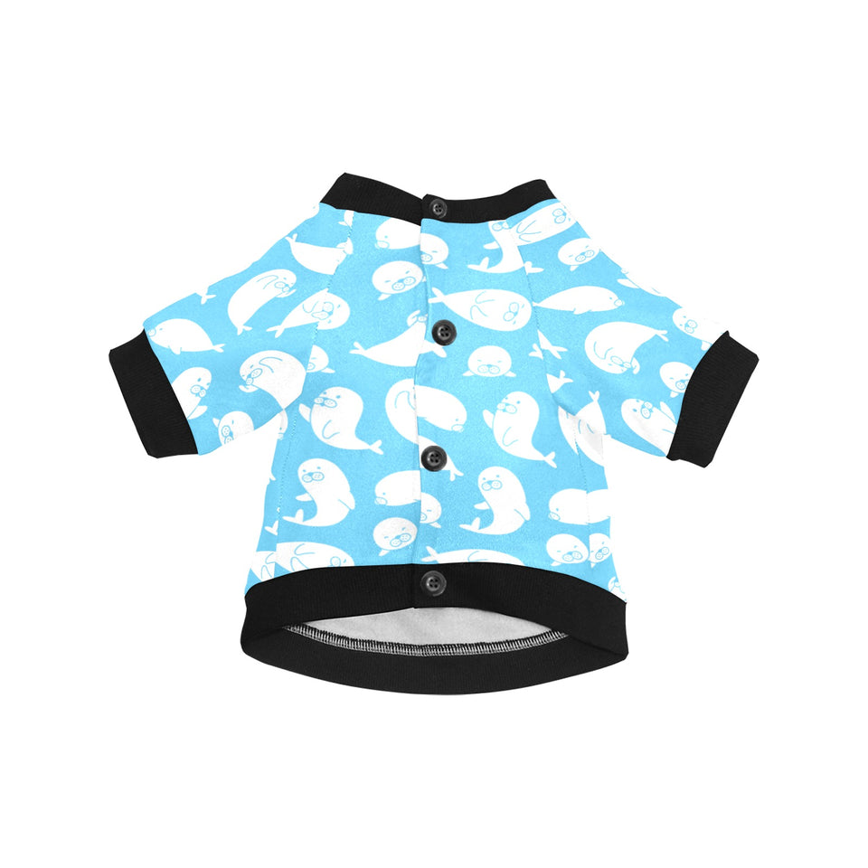 Cute white sea lion seals pattern All Over Print Pet Dog Round Neck Fuzzy Shirt