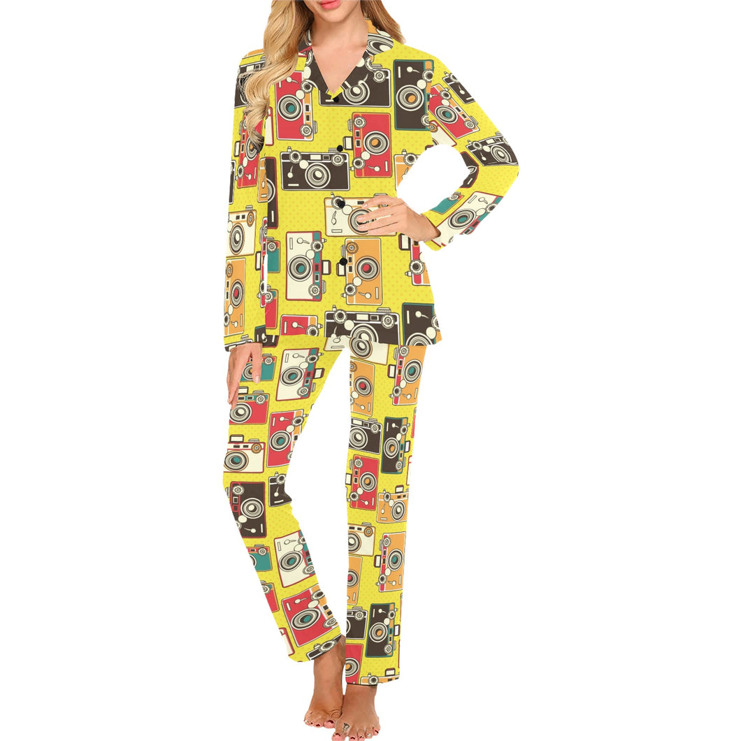 Camera Pattern Print Design 02 Women's Long Pajama Set